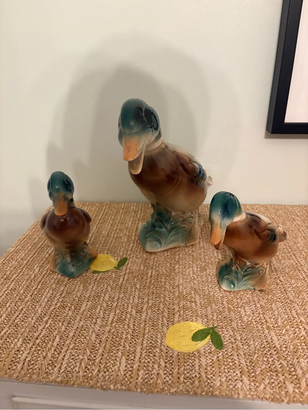 Vintage Porcelain Mallard Duck Family Figurines 3 Pc Set Decoys Parent Ducklings